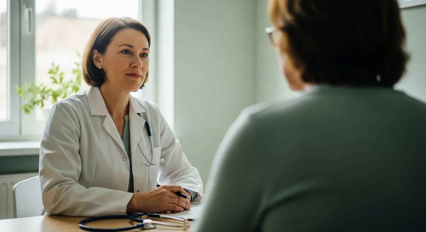 Ärztin im Gespräch mit einem Patienten in einer Praxis